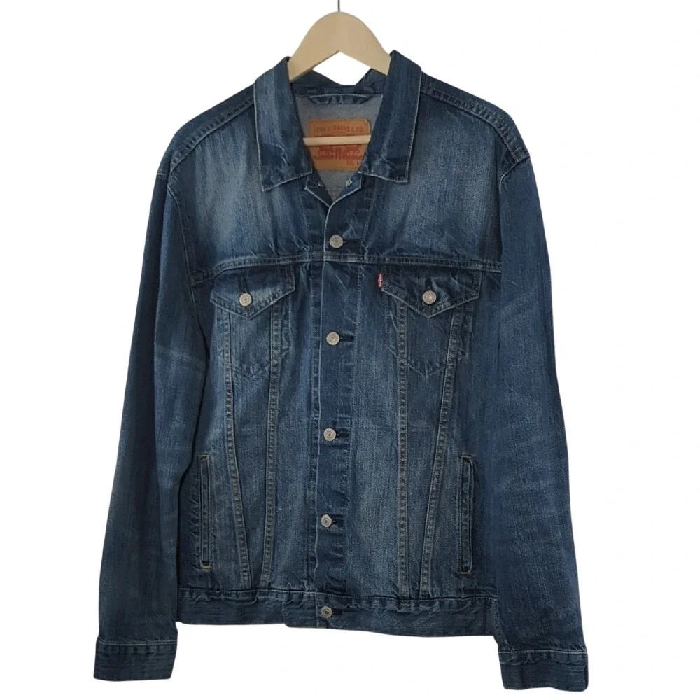 Levis Men's Trucker Jacket Denim Cotton Button Front Vintage Style Classic Large